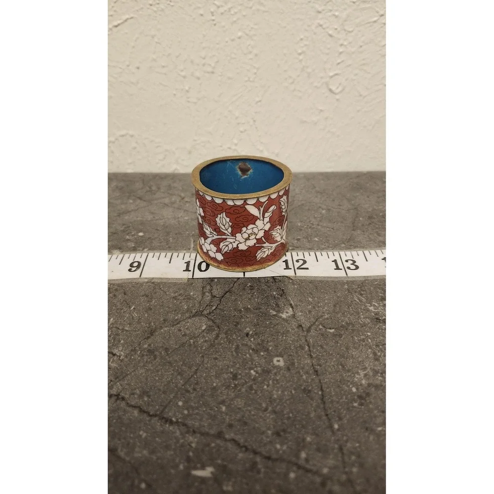 Vintage Chinese Cloisonne Red Floral Enamel Mini Pot Toothpick Holder‎ Decor